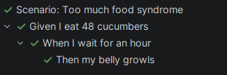Gherkin BDD test results, hierarchical