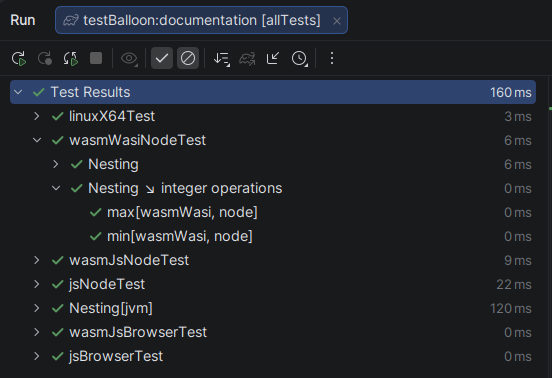 TestBalloon example test run – Kotlin Multiplatform