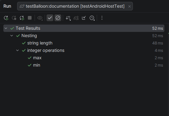 TestBalloon example test run – Android Local